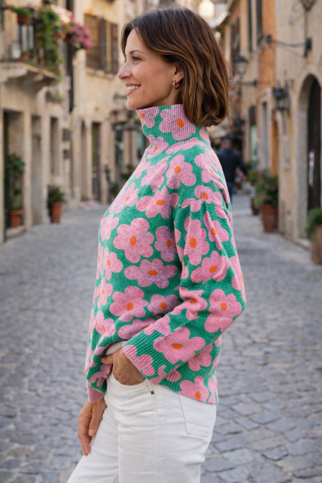 Alessia™ | Maglione floreale con collo alto