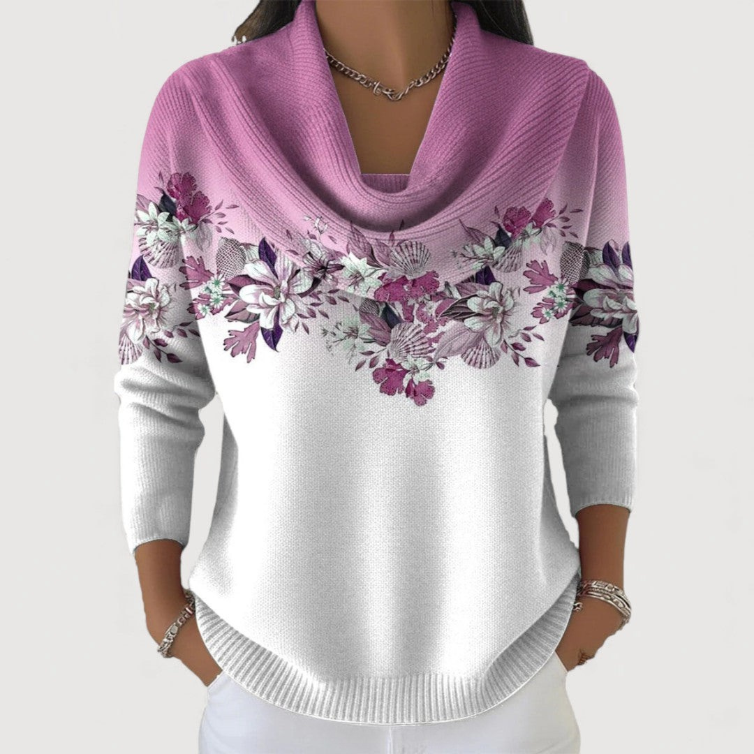 Elisa™ | Maglione floreale con collo drappeggiato