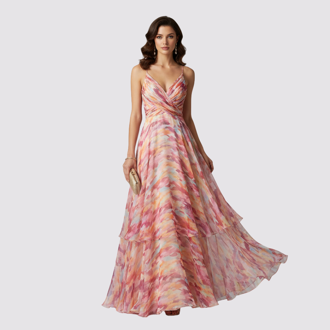 Elodie™ | Abito da sera lungo con fantasia acquarellata