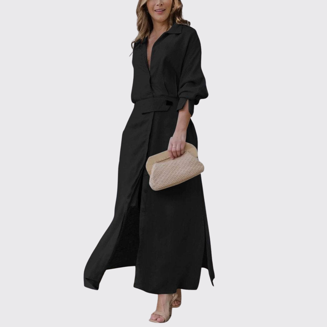 Jeanine™ | Abito lungo in lino con cintura