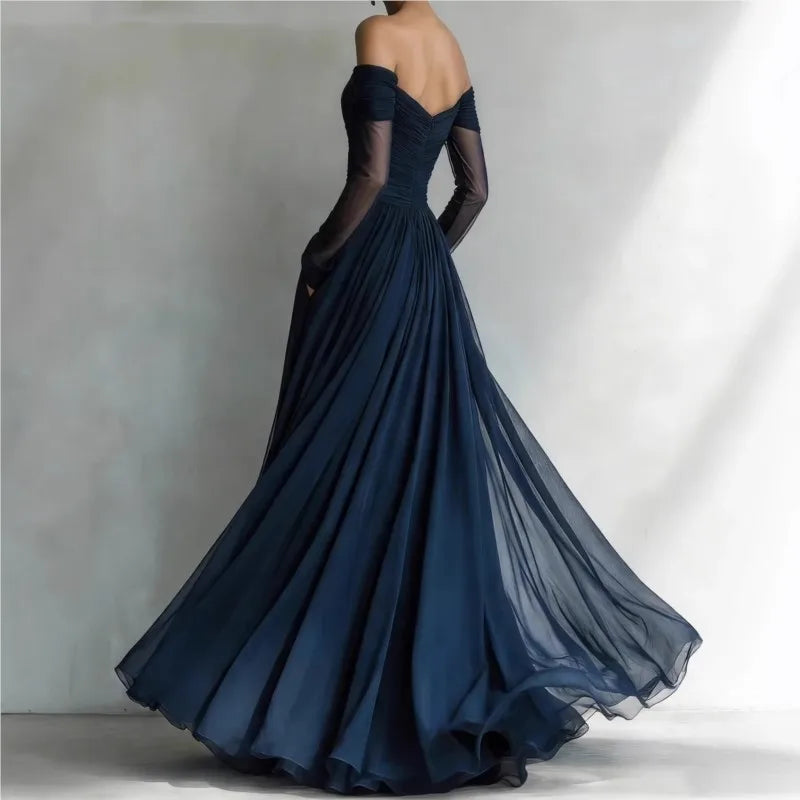 Eleonora • Abito lungo con spalle scoperte e inserti in rete