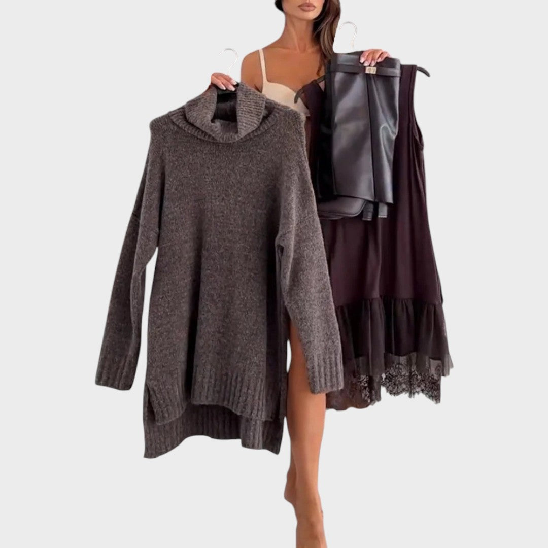 Aurora™ | Maglione dolcevita oversize con dettaglio in pizzo