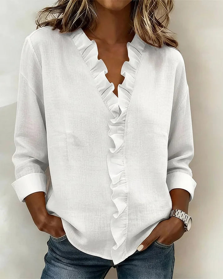 Chiara™ | Blouse with V-neck and delicate ruffles