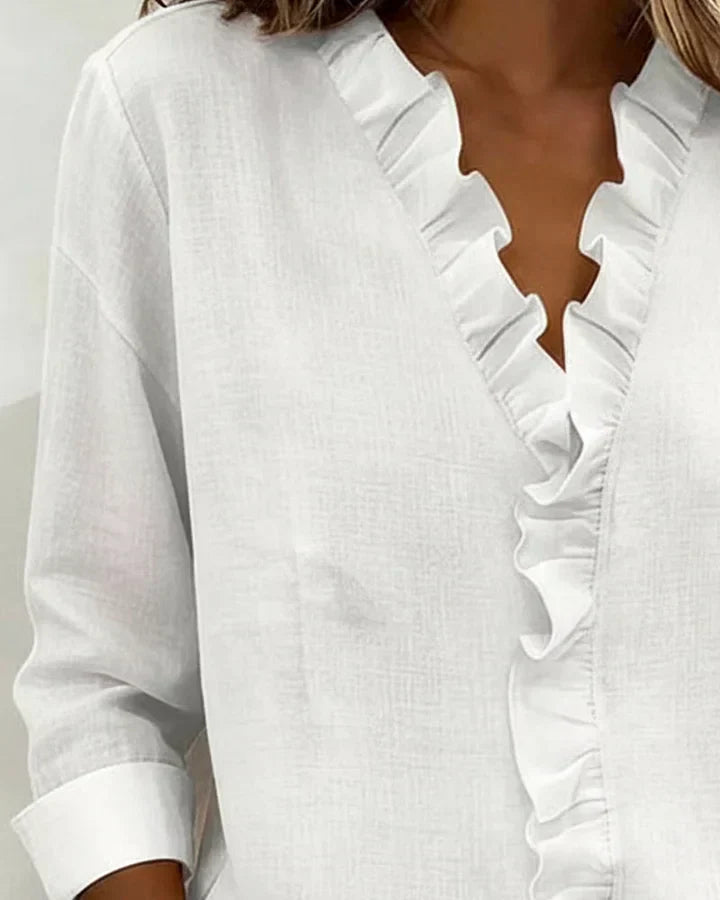 Chiara™ | Blouse with V-neck and delicate ruffles