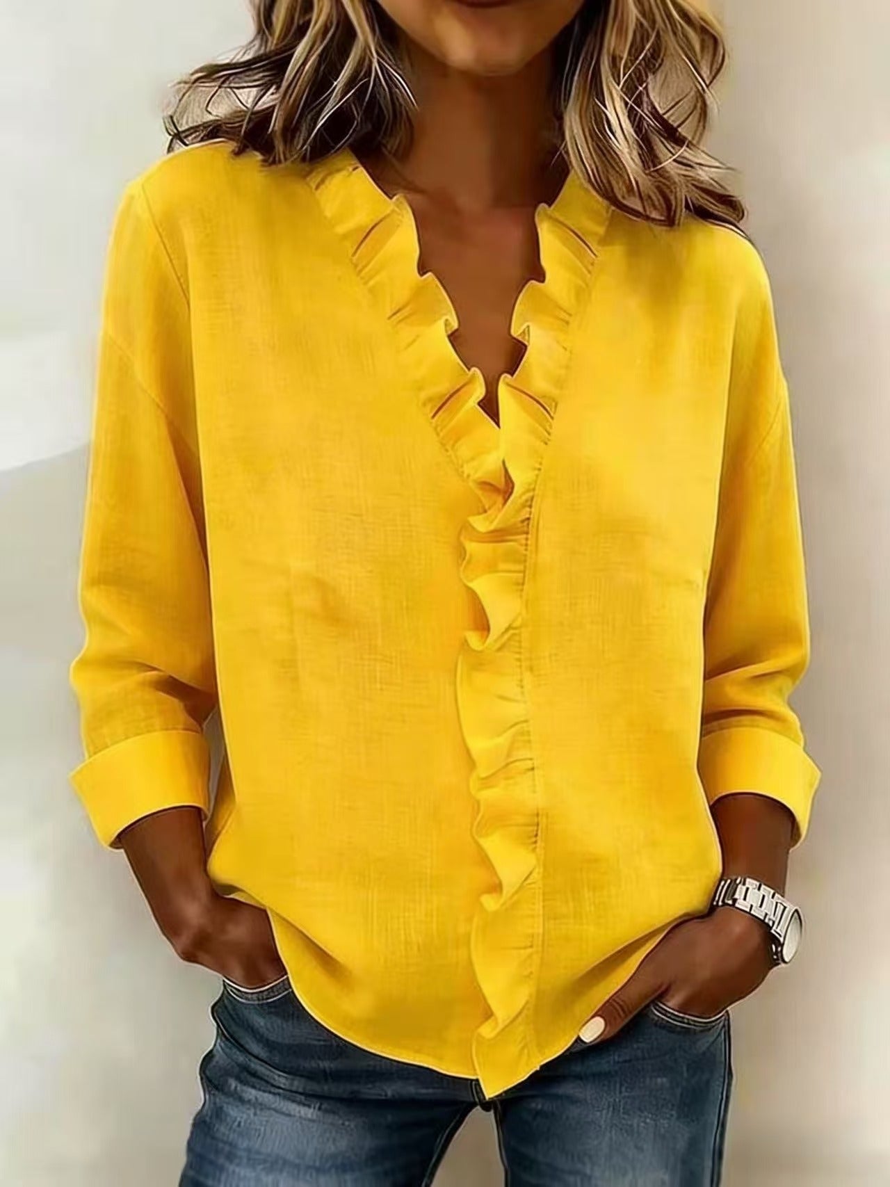 Chiara™ | Blouse with V-neck and delicate ruffles