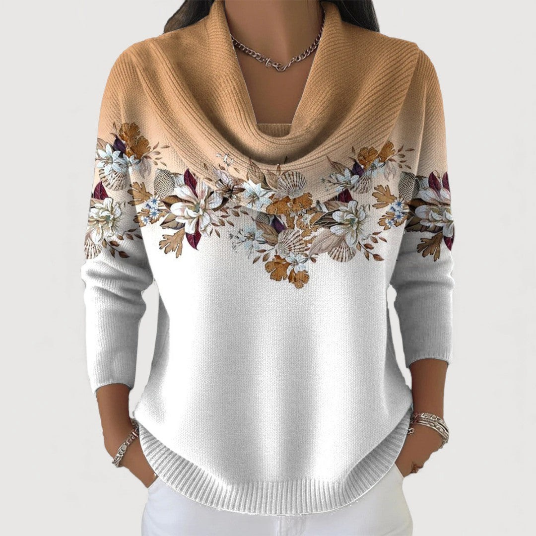 Elisa™ | Maglione floreale con collo drappeggiato