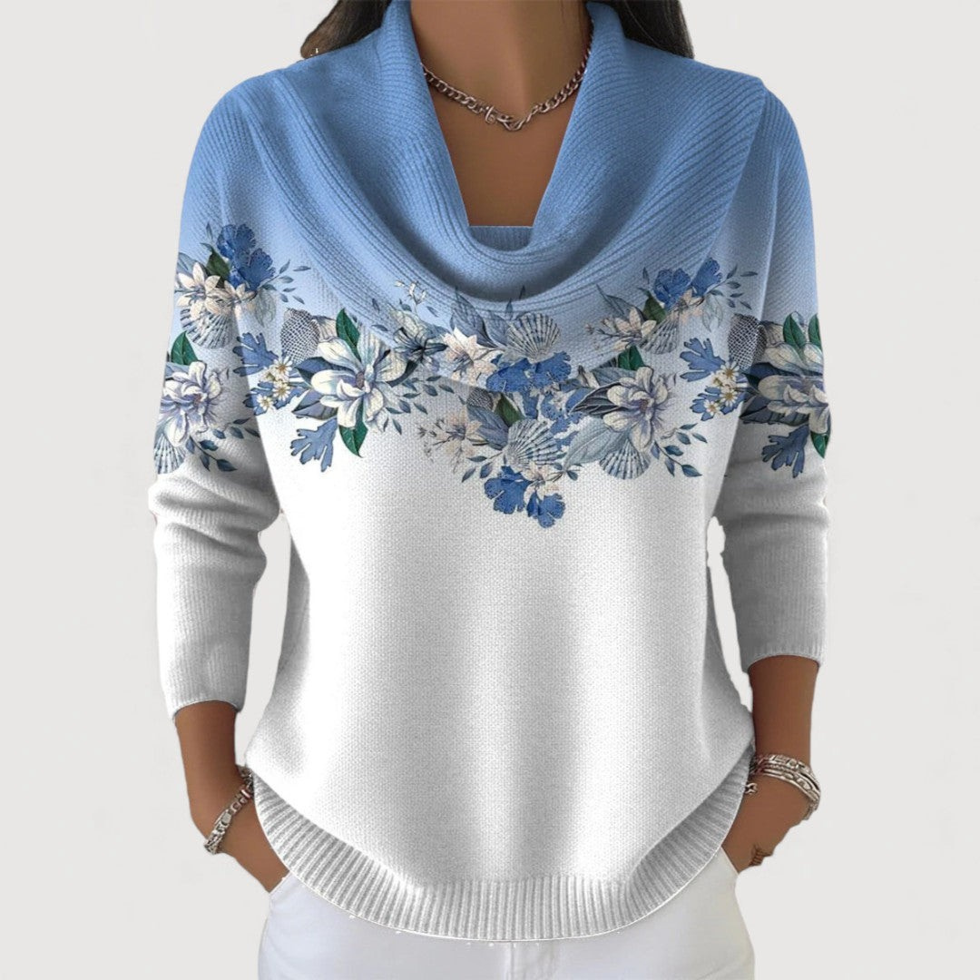 Elisa™ | Maglione floreale con collo drappeggiato