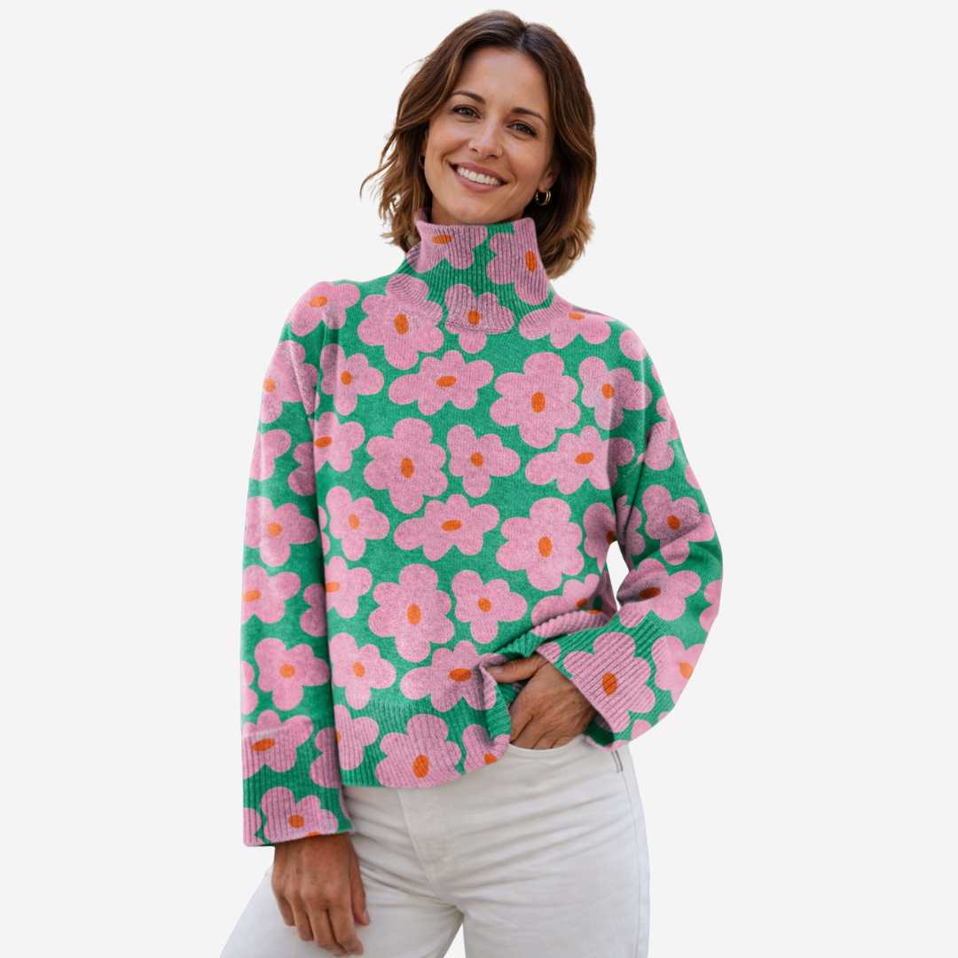Alessia™ | Maglione floreale con collo alto