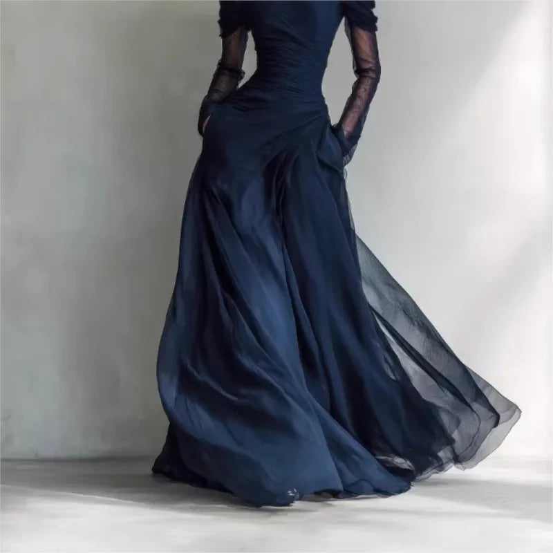 Eleonora • Abito lungo con spalle scoperte e inserti in rete