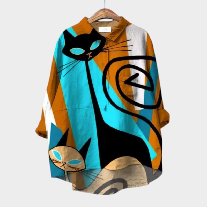 Lilia™ | Camicia artistica con stampa di gatti
