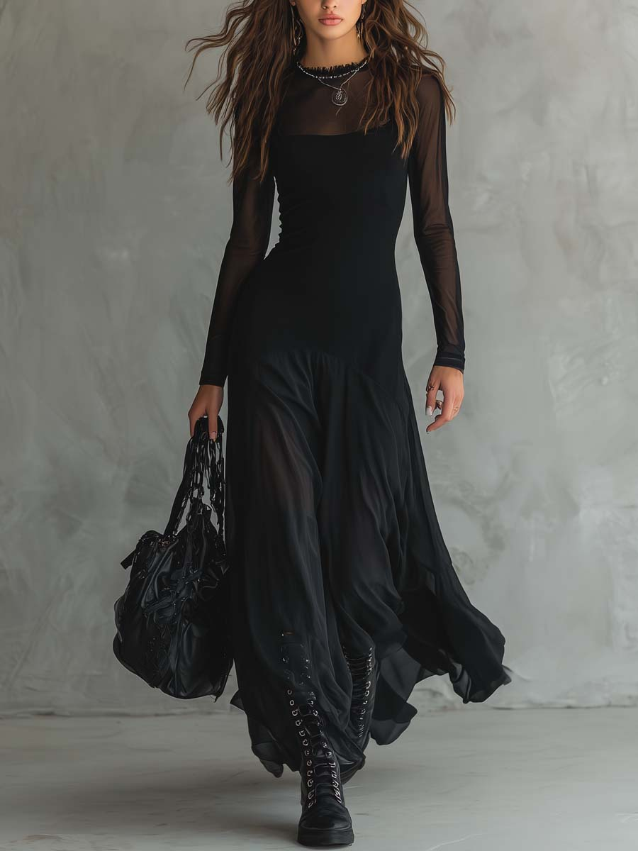 Neroa • Abito maxi a vestibilità ampia in tulle nero