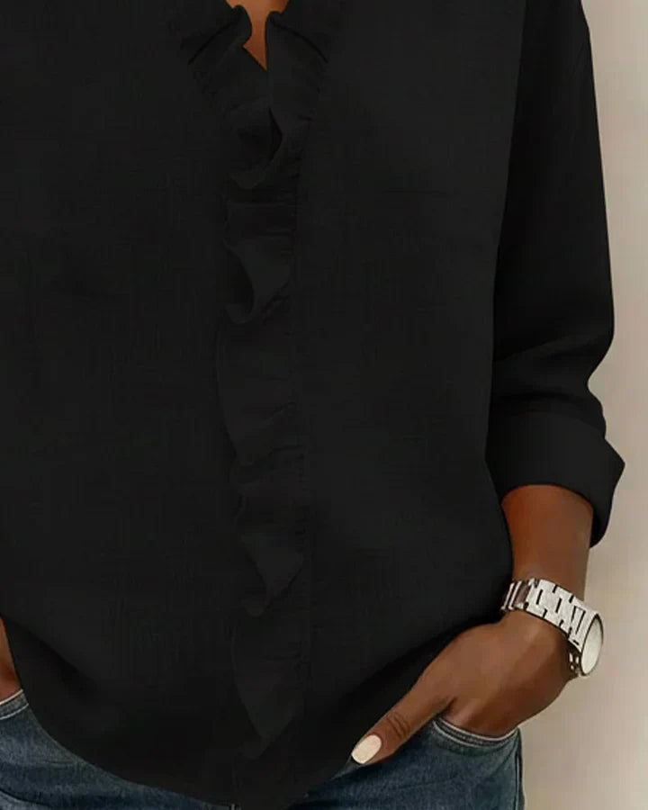 Chiara™ | Blouse with V-neck and delicate ruffles