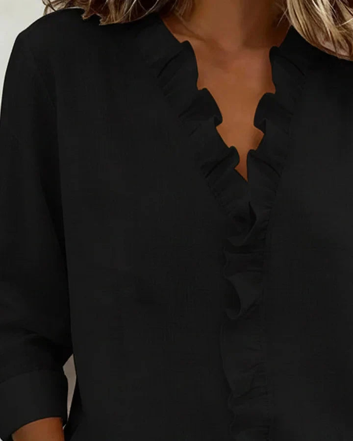 Chiara™ | Blouse with V-neck and delicate ruffles