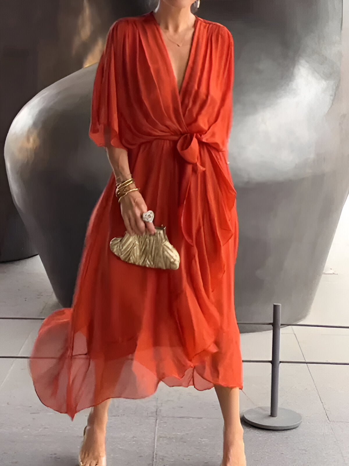 Moniek™ | Elegante abito midi plissettato con fiocco